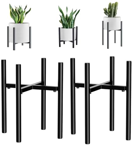 DeJivsin 2 pezzi Supporti per Piante, Regolabili, 21-35 cm, Colore Nero, in Metallo, per Interni ed Esterni Nterni ed Esterni, Resistente alle Intemperie e Robusto