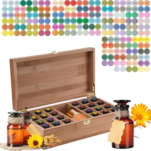Ätherische Öle Aufbewahrung, 25 Löcher Holzsammlung Ätherische Öle Holzbox | Aufbewahrungs Box, Tragbar Tragen Organisator Raumdüftezubehör Koffer für Nagellack Duftöle Lippenstift und Parfümlagerung