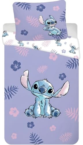 Disney Lilo & Stitch Wendebettwäsche-Set | Einzelbett 140x200 cm Bettbezug & Kissenbezug 50x70 cm, 100% Baumwolle | Weiches & atmungsaktives Stitch Kinderbettwäsche-Set mit tropischem Design