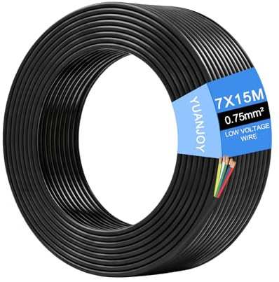 Yuanjoy KFZ Kabel 7x0,75mm² 15m Kupfer Rund Flexibel Universal | Reines Kupfer PVC Isolierung 7 Aderfarben schwarzer Mantel CE RoHS abriebfest wetterfest flexibel für Wohnwagen LKW Trailer