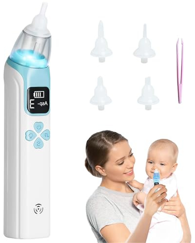 HOVCEH Aspirateur Nasal Électrique Pour Bébé, Nouveau-Né Et Tout-Petit Avec Musique, LED, 4 Embouts En Silicone, Bleu