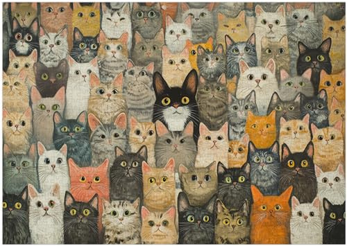 Full of Cats Jigsaw Puzzle 1000 Pieces for Adults - Warm Colour Relaxing Cat Artwork for Kitty Lovers - 1000pc Mindfulness Puzzles (50x70cm / 19.685x27.559)