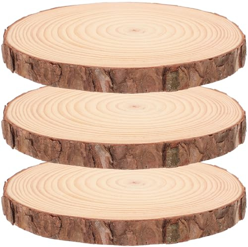 HOMSFOU Lot de 3 Dalles de Jardin en Bois Naturel, Pavés Ronds 18-20 Cm de Diamètre, 2 Cm D’épaisseur, Allée Extérieure en Pierres Décoratives pour Pelouse et Décoration de Jardin