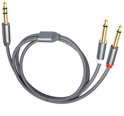 Evenoonest Cavo audio professionale sdoppiatore a Y da 6,35 mm con connettori placcati in oro e rivestimento intrecciato per PA DJ Gear 2 m (1 metro)