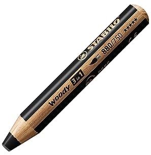 STABILO - Buntstift, Wasserfarbe & Wachsmalkreide - woody 3 in 1 - Einzelstift - schwarz