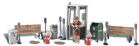 Woodland Scenics A1941 Frau Telefonzelle Bänke Parkuhren Hydranten Mülleimer Street Accessories für Spur HO H0 1:87