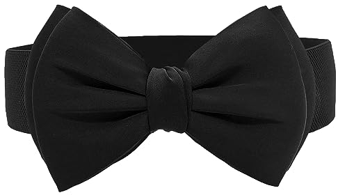 TeeYee Damen Mädchen Gürtel Klassische Retro Schleife Elastische Tailleband Breiter Waist Belt (Schwarz)