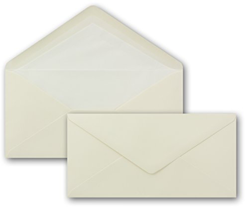 75 x DIN Lang Briefumschläge - Natur-Weiß mit weißem Seidenfutter - 11x22 cm - 120 g/m² - ideal für Einladungen, Weihnachtskarten, Glückwunschkarten aus der Serie Farbenfroh