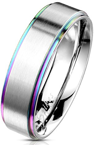 Bungsa 64 (20.4) Edelstahl-Paarring silber mit abgestuften Außenringen in Regenbogenfarben