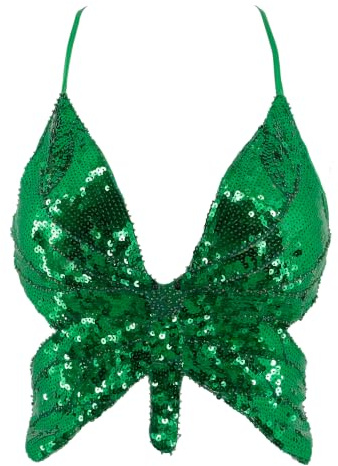 Mocure, glitzerndes Pailletten-Bauchfreies Damen-Top mit Schmetterlingsmuster, tief ausgeschnittenes Tanktop, Rave-Röhren-Top, geeignet für Bauchtanz-Kostüme