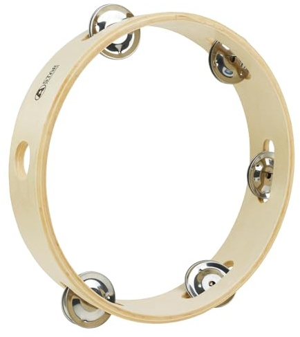 A-Star 8 inch/20cm Handheld Wooden Headless Tambourine, Traditional Single Jingle Bell Row - Pack of 10