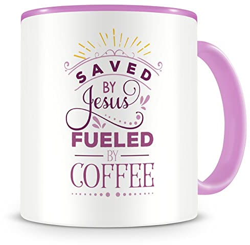 Samunshi® Saved By Jesus Tasse Glaube Jesus Bibelvers Geschenk Kaffeetasse Teetasse Kaffeepott Kaffeebecher Becher rosa