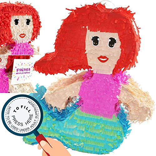 Carpeta XXL-Pinata * MEERJUNGFRAU * als Schlagpinata für Kindergeburtstag | Größe: 60x30x10cm | Piñata für Kinder | Nixe Geburtstag Party Spiele