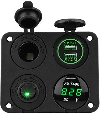 4 Gang ON/OFF Toggle Multifunctional Switch Panel USB Cigarette Lighter Socket Voltmeter for Truck Car Marine Boat RV(Green light), Automotive Interior,car switch