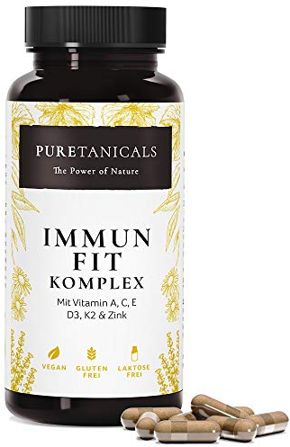 Puretanicals Vitamin Komplex Immun Fit: A, C, E, D3, K2 + Zink | Immunsystem & Abwehrkraft: Multivitamin hochdosiert | 90 natürlich starke Kapseln, Acerola & Antioxidantien, Vegan & laborgeprüft