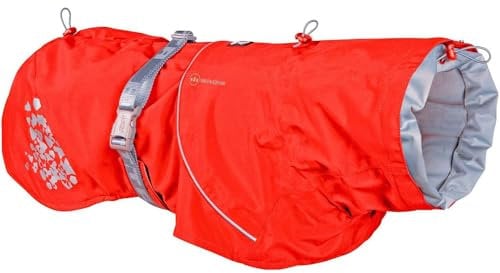 Hurtta Monsoon ECO Hunderegenmantel, wasserdicht Regenjacke für Hunde mit Reflektoren, 100% recyceltem Material, Rot 50cm