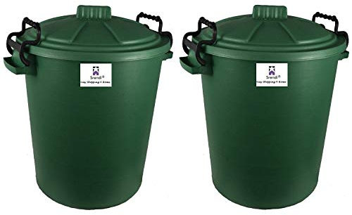 Srendi® 2 x 50L Plastic Bin/Waterfroof/Rodent Proof/Ideal for Outdoor/Animal Feed/Food/Storage/Flour Locking Lid (Dark Green)
