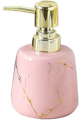FülleMore Gold Marmor Optik Lotionspender Keramik Seifenspender Flüssigseifenspender 260ml Nachfüllbar Pumpseifenspender Küche Bad Hotel Handseifenspender 13.5x7.8cm (Rosa)