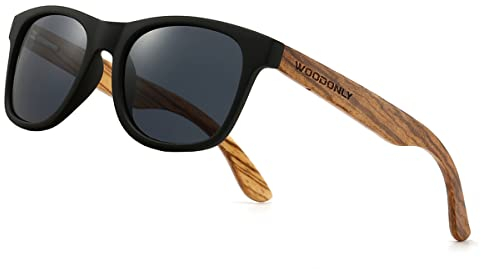 WOODONLY Holz Retro Polarisierte Sonnenbrille - Cooler Stil Mattes Rahmen Perfekte Geschenke für Damen und Herren (Zebrano Grau)