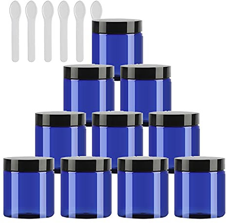TIANZD 12 Pièces Vides Petit 80 ml Bleu Cosmétique Pot en Plastique avec Couvercle Noir 80 g Pots de Cosmétique Crème de Bouteille Contenant avec 6x Spatules