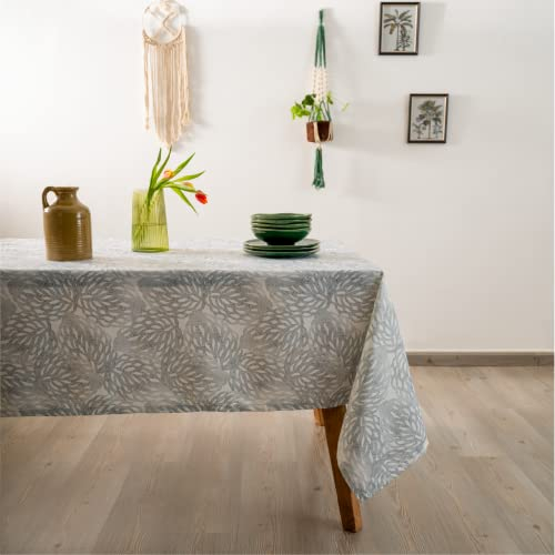 casaviva® Tischdecke aus Satin, hohe Qualität, wasserabweisend, leicht zu bügeln, schmutzabweisend, Partys und Bankette (Silver Folium, 140 x 140 cm)