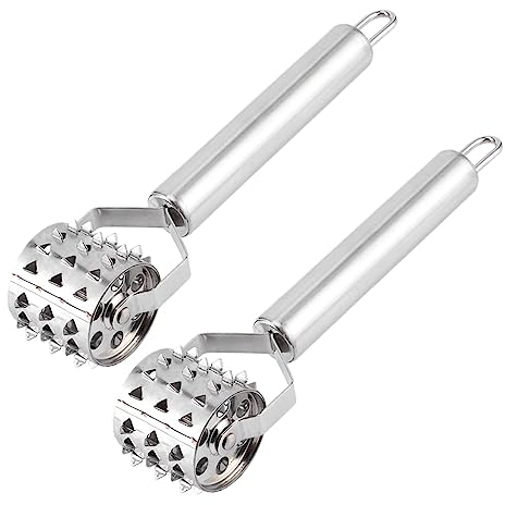 2 Stücke Fleischklopfer Roller, Meat Tenderizer Tool Silberner Edelstahl Fleischklopfer Hammer Rollentyp Fleischklopfer Hammer Mallet Zum Marinieren Von Fleisch Wie Steaks Und Schweinekoteletts