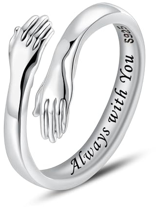 LOVECOM Weihnachtsgeschenke, Umarmungsring, 925er Sterlingsilber, Umarmungsringe für Damen, Teenager, Mädchen, Silber, Umarmung der Hände, offener Versprechensring, Schmuck, Umarmung der Hände,