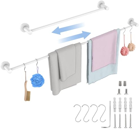 Zuext Handtuchhalter, verstellbar, 60 bis 107 cm, Einzel-Badetuchstange, ölgerieben, weißer Edelstahl-Handtuchhalter, Wandhalterung, Waschraum, 2.5 cm Rohr-Handtuchhalter