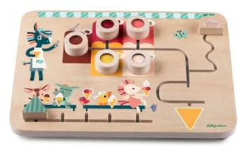 LILLIPUTIENS - Panneau d’éveil Coulissant pour Enfants - Thème Le Glacier - Puzzle en Bois éducatif et ludique - Stimule la motricité Fine et l’Imagination - Jouet interactif dès 18 Mois - 83378