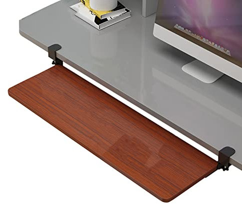 ZYQYMX Ergonomics Desk Extender Tray Clamp-On - Home Office Keyboard Tray for Pull Out under the Table, Keyboard Platform Extender, Wrist Rests Elbow Arm Support, 22Kg Load/A-Teak/75*25Cm(30*10Inch)