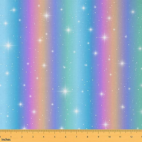 Regenbogenstoff Meterware Tie Dye Polsterstoff für Stühle Glitzernden Sternensternen Dekostoff Blau Lila Ombré Stoff für Quilten DIY Polsterung und Wohnakzente 92 x 150 (HxB)