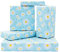 Weißes und Gelbes Gänseblümchen mit Grünen Blättern auf Blauem Geschenkpapier mit Schleife, 4 Blatt für Kinder, Mädchen, Jungen, Blumen-Geschenkpapier für Geburtstag, Babyparty, Urlaub, Taufe
