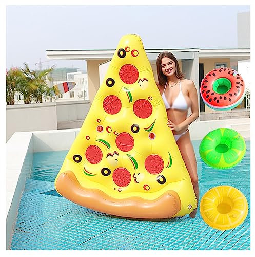 Matelas Gonflable Piscine, Pizza Bouee Piscine, avec 3/6 Porte-Gobelets Gonflables Hamac Gonflable pour des Enfants Et des Adultes,1PCS
