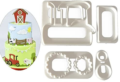 Children Baking Tractor Cookie Fudge Cutter Cartoon Home Kitchen Biscuit Stamp Tools 3D Pressing Frosting Fondant Fondant Cutters Set Molds for Cake Decorating