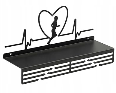 Sellon24® Medaillenhalter für Laufen, Medaillen - Aufhänger Schwarz, mit Regal für Pokale, aus Metall, Wandmontage, Sportler Geschenk (Laufen Herren)