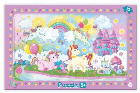 TRÖTSCH Rahmenpuzzle Einhornwelt: 15-Teiliges Puzzle für Kinder ab 3 Jahren