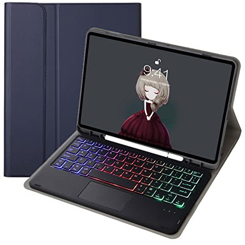 VLEAQC Étui avec Clavier pour Samsung Galaxy Tab A7 10,4 2022/2020 (SM-T500/T503/T505/T507/T509), Clavier trackpad Bluetooth, rétroéclairage 3 Couleurs, étui de Protection léger,Dark Blue
