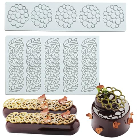 Zfseyuh 2 Pieza Molde de Silicona de Hoja,Alfombrilla Encaje Fondant Molde Silicona,Molde de Encaje de Pastel para Decoración de Tartas,Chocolate,Fondant,Decoración de Platos
