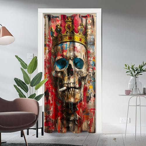 YungHo Graffiti-Türvorhänge, Totenkopf, Kinder, bunt, Hip-Hop, Hippie-Kritzeleien, urbanes Druckmuster, Ösen, Raumverdunkelung, Türvorhänge für Jungen, Mädchen, Jugendliche, Teenager, Schlafzimmer,