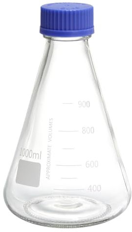 PATIKIL Erlenmeyer Flask, 1000ml Narrow Mouth Graduated Flasks with Screw Cap Borosilicate Glass Flasks with Printed Graduation for Lab, Experiment, Chemistry, Science Study
