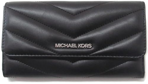 Michael Kors Jet Set Travel Large Quilted Tri-Fold Wallet (Black/Silver), Schwarz, Classic
