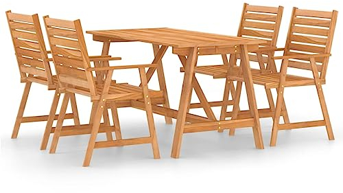 5-TLG. Gartenmöbel Set Stühle mit Tisch, Garten Sitzgruppe für 4 Personen, Essgruppe Sitzgarnitur Gartengarnitur Garten Loungemöbel für Terrasse und Balkon, Massivholz Akazie