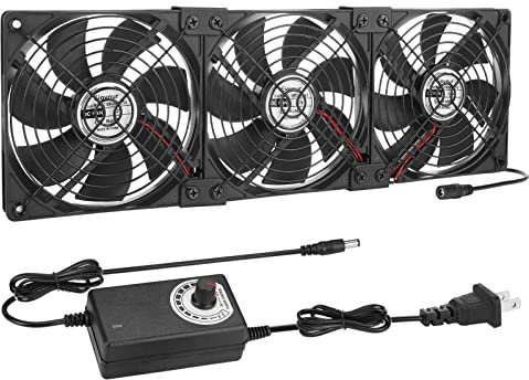 Eiovnur Big Airflow 3 x 120mm 14'' Computer Fan with AC Plug, AC 110V to 240V Variable Speed Fan, for Small DIY Project Cabinet Chassis Machine Server Workstation Greenhouse Garage Cooling