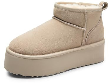 DREAM PAIRS FuzzyClassic Mini Stivale con Piattaforma Stivali da Neve Invernali Donna Stivali con Durevole Caldo Impermeabile Neve Stivale da Donna,Size 43,Sabbia,SDSB2427W