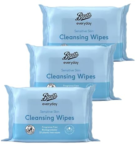 Boots - Boots Everyday Sensitive Skin Cleansing Wipes | Fragrance Free | 25 Plastic Free Wipes per Pack [TRIPLE PACK]