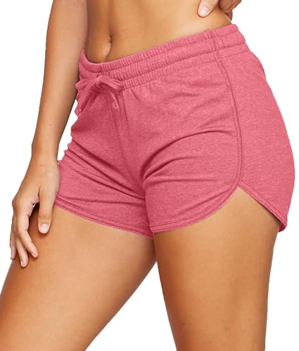 EUHOM Shorts Damen Sommer Kurze Hose Sporthose Jogginghose Baumwolle Gym Sport Shorts Sommerhose Leichte Sweatshorts für Yoga Running Fitness (Rosa, M)