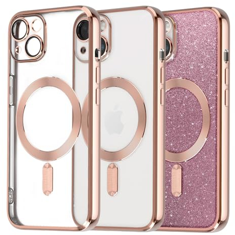 Tikgue Cover per iPhone 15 Glitter Magnetica [Compatibile con MagSafe] Brillantini Custodia Silicone Sottile Trasparente Morbida Cover Antiurto TPU Case - Rosa