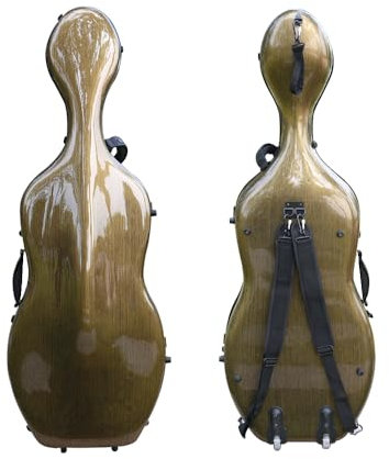 YoungMonic Custodia per violoncello 4/4 in fibra di carbonio, intrecciata o spazzolata, leggera e colorata, con tracolla resistente (spazzolata dorata), custodia 73 MN