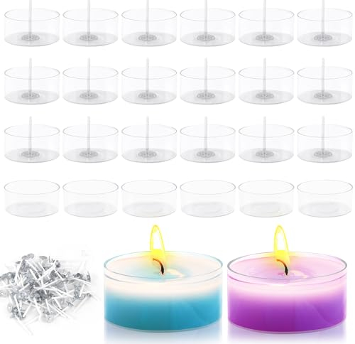 Tarros Vacíos para Velas Forma De Redonda 50Pcs Recipientes para Velas 38x18 mm con Mechas para Velas Tarros para Hacer Velas para Decoración De Bbodas Decoración De Mesa De Sala De Estar (39mm*21mm)
