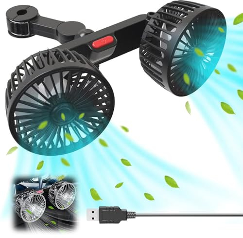 Auto Ventilator,Doppelkopf Auto Ventilator,Tragbare 360 °Drehbarer Auto Fan Ventilator,USB Ventilator Lüfter,5V Doppellüfter Autolüfter Gebläse,Auto Kfz Lüfter mit 3 Geschwindigkeiten Auto,LKWs,SUV